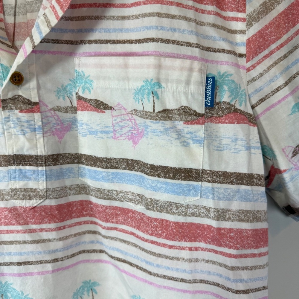 Chubbies Beach Club Popover Shirt Mens Large White Tropical Stripe Resort Vaca - Picture 4 of 7